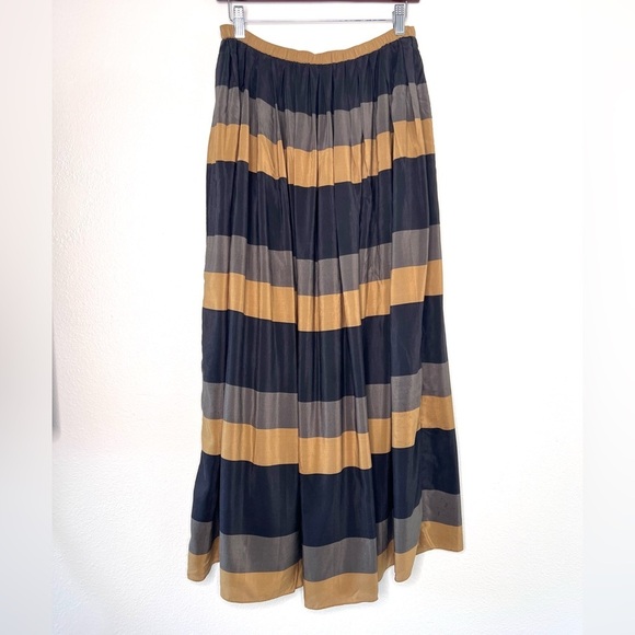 Broadway and Broome 100% silk Striped Black olive green Maxi Skirt S-M - Picture 2 of 7